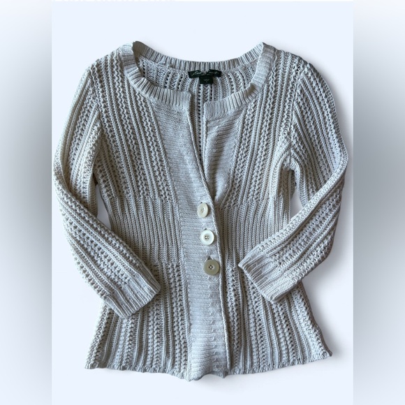 Vintage Y2K Eddie Bauer Womens Cream Knit Cottagecore Cabincore Cardigan Medium - Picture 4 of 13